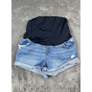 Isabel by Ingrid & Isabel Maternity Midi Denim Shorts Distressed Cuffed Size 12